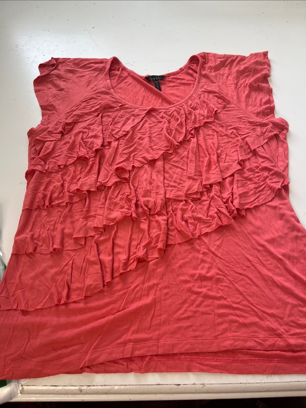 Nicole Miller Xxl Pink Short Sleeve Ruffle Layered Blouse